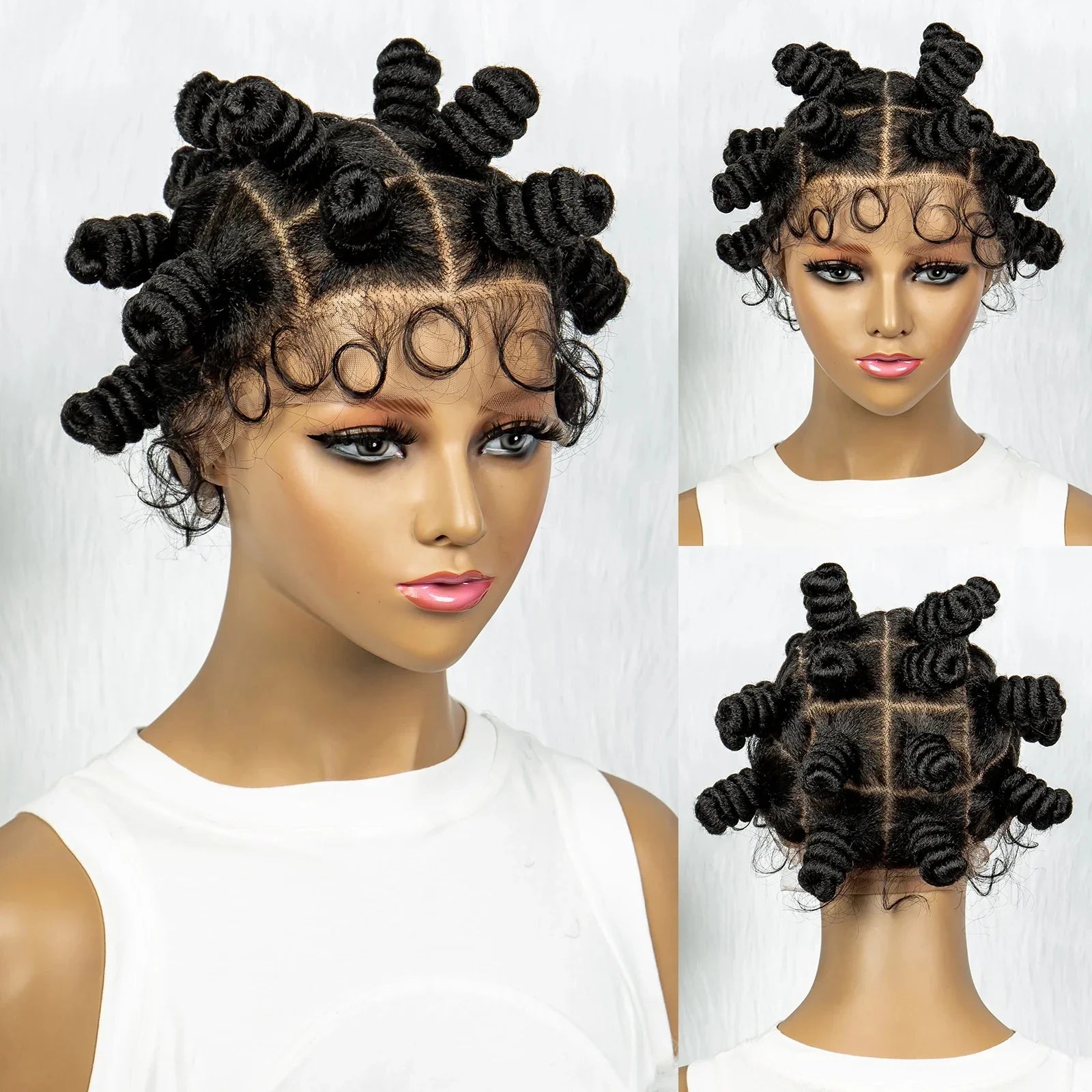 KIMA Bantu Knot Knotless Box Braids Wig | 350# Blonde Braided Bun Full Lace Wig for Black Women