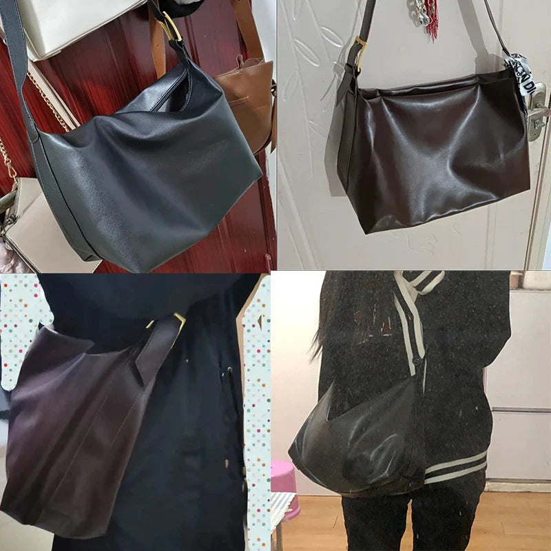 Vintage Big Capacity Shoulder Bag | Soft Leather Crossbody & Armpit Satchel Bag (Casual Portable Handbag Purse - Bolsa)