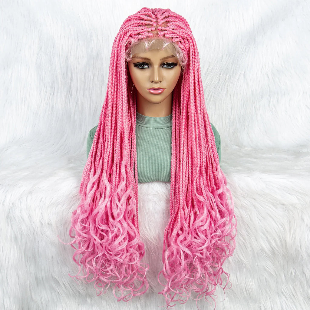 New HD Curly Goddess Box Braids Wig | Transparent Full Lace