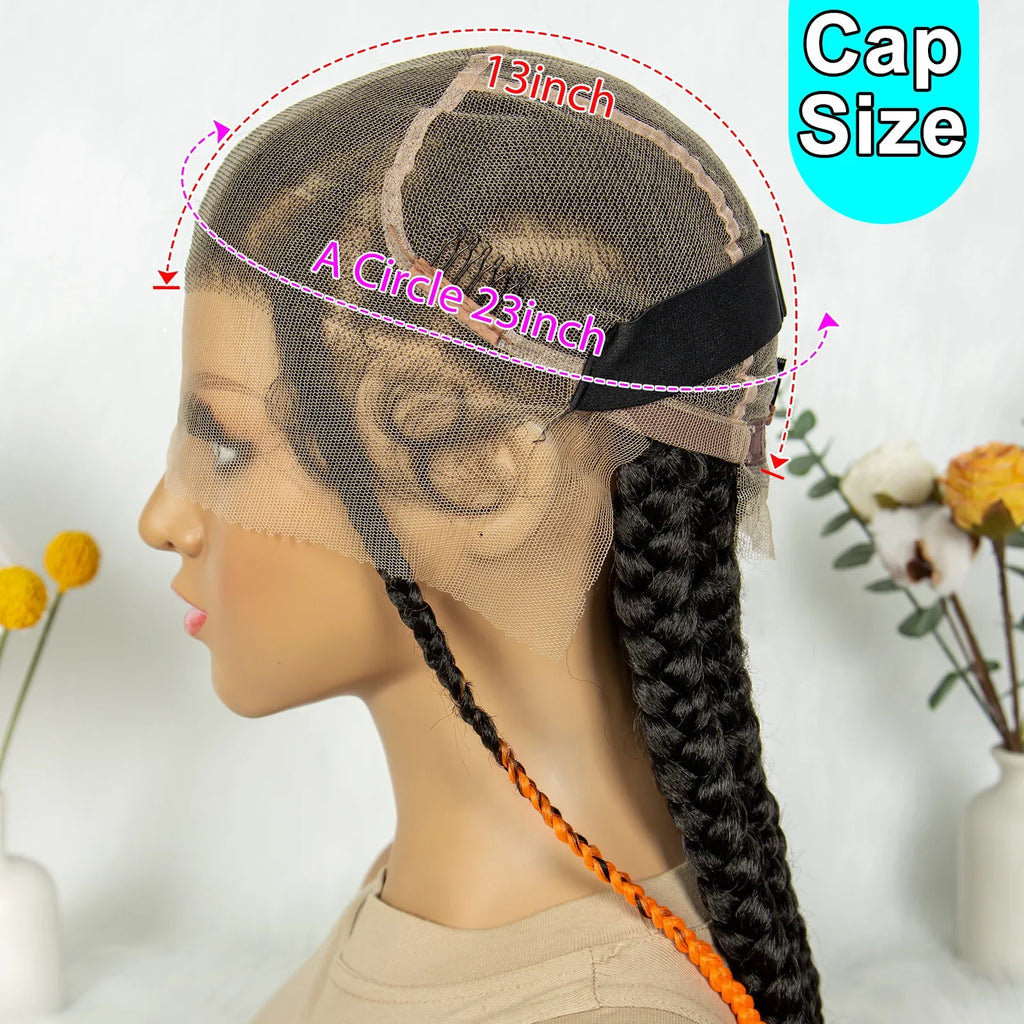 Knotless Box Braids Full Lace Wig | Cornrow Accents | Baby Hair | Synthetic Braided Wig