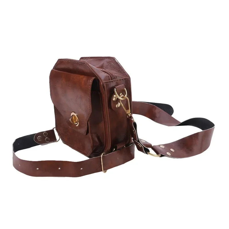 Punk Retro PU Square Waist Bag | Casual Small Square Hip Packs for Women (Multi-function Outdoor Leg Phone Pouch & Crossbody)