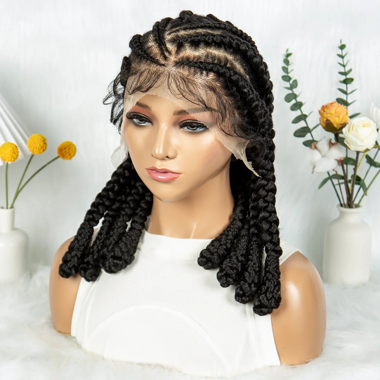 Cornrow & Bantu Knots Braided Wig | Stitch Braids | Full Lace | Synthetic Hair | Kima Wigs