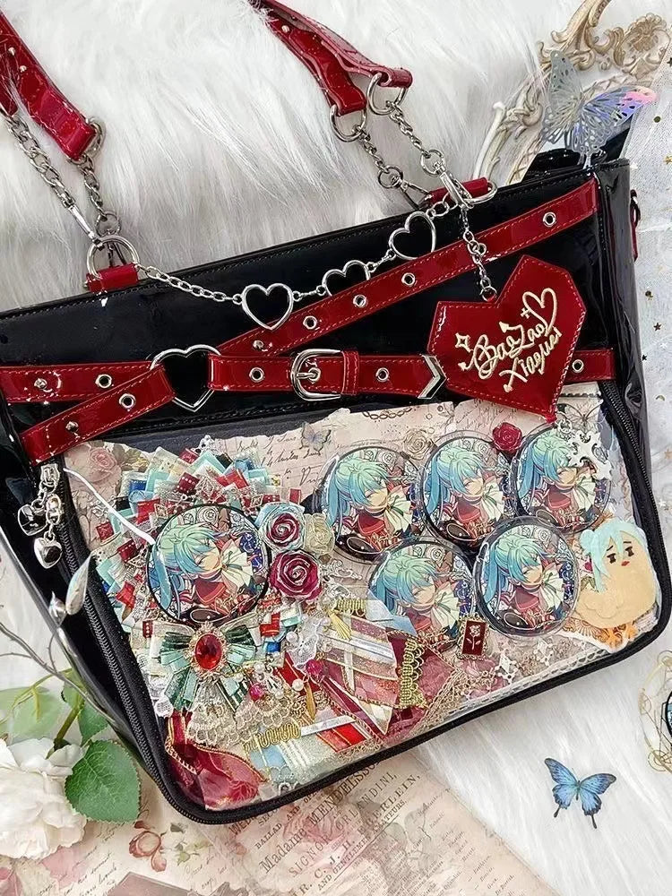 New Original Spicy Girl Cool Ita Bag | Large Capacity Transparent Pain Layer Crossbody Bag with Love Chain (Ulzzang Shoulder Bag)