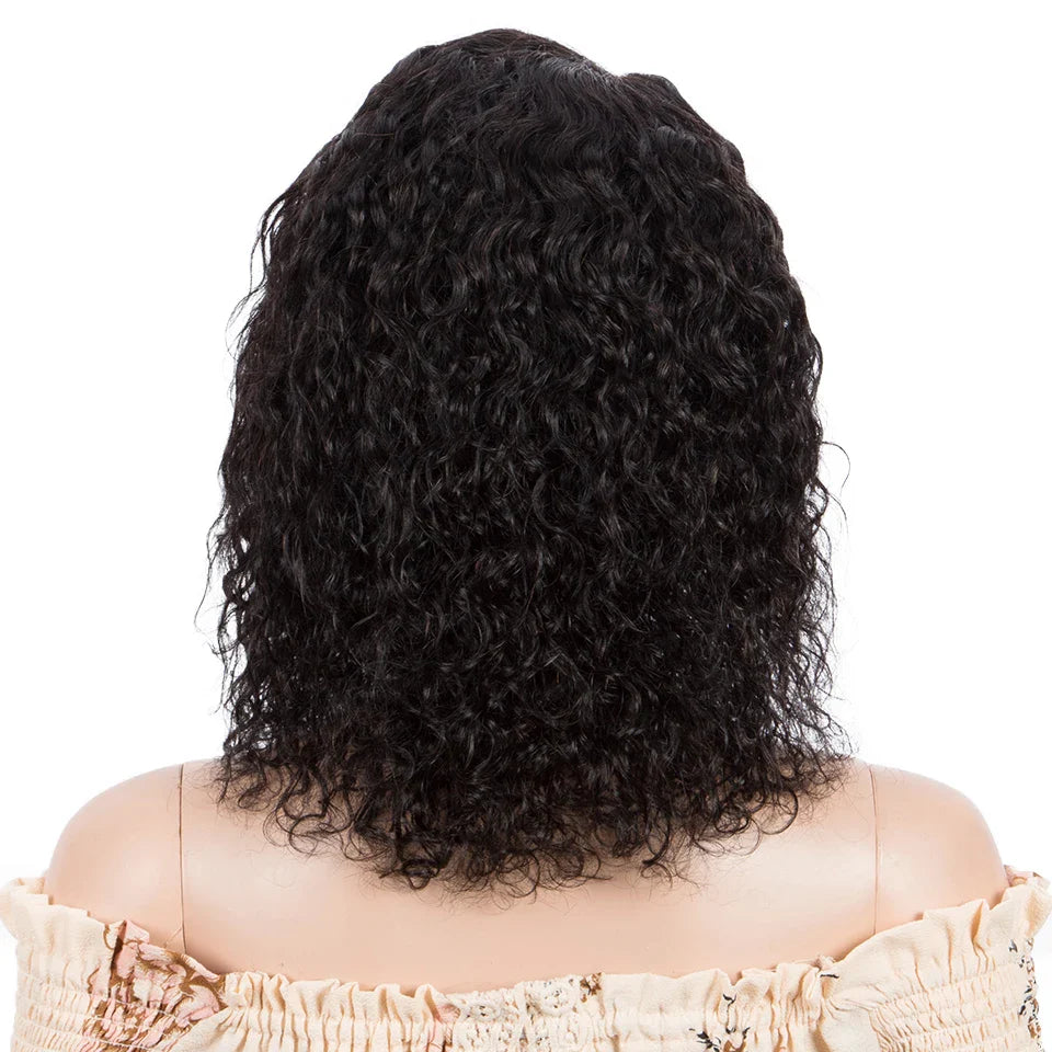 Sleek Curly Human Hair Wig | Brown Highlights | 13x1 T Part Lace Wig | Brazilian Remy Hair | Water Wave