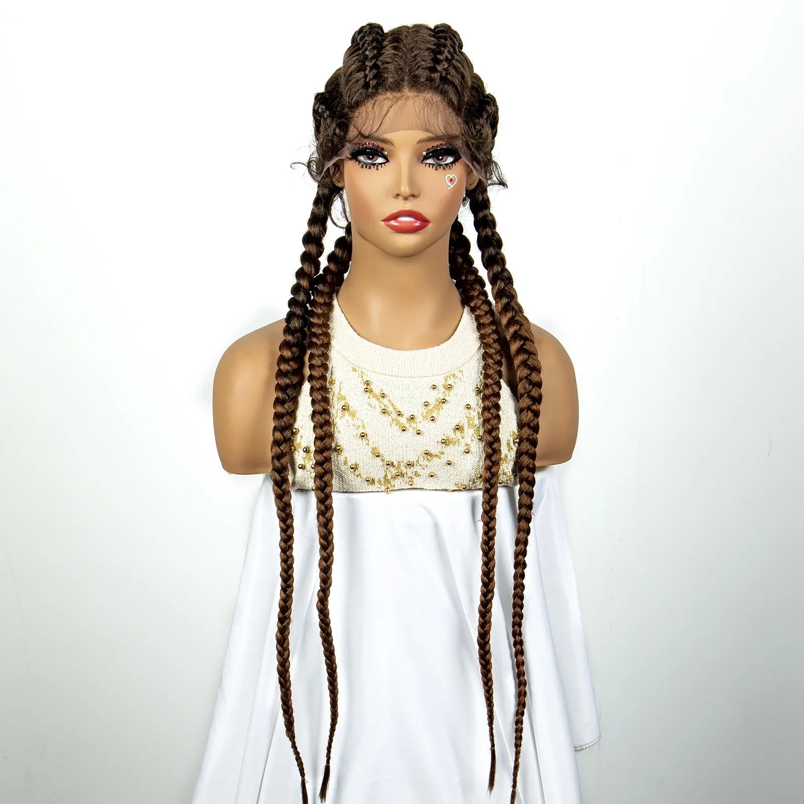 36" 27/613 Blonde Cornrow Braided Wig | Lace Frontal Box Braids | Synthetic Wig with Baby Hair for Black Women