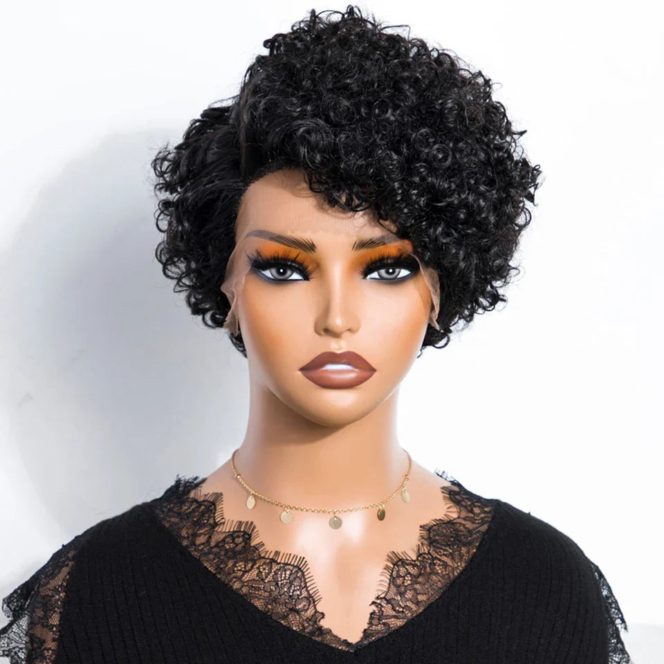 Natural Black Pixie Cut Wig | Short Curly Bob 13x1 Lace Front Human Hair (Pre-Plucked)