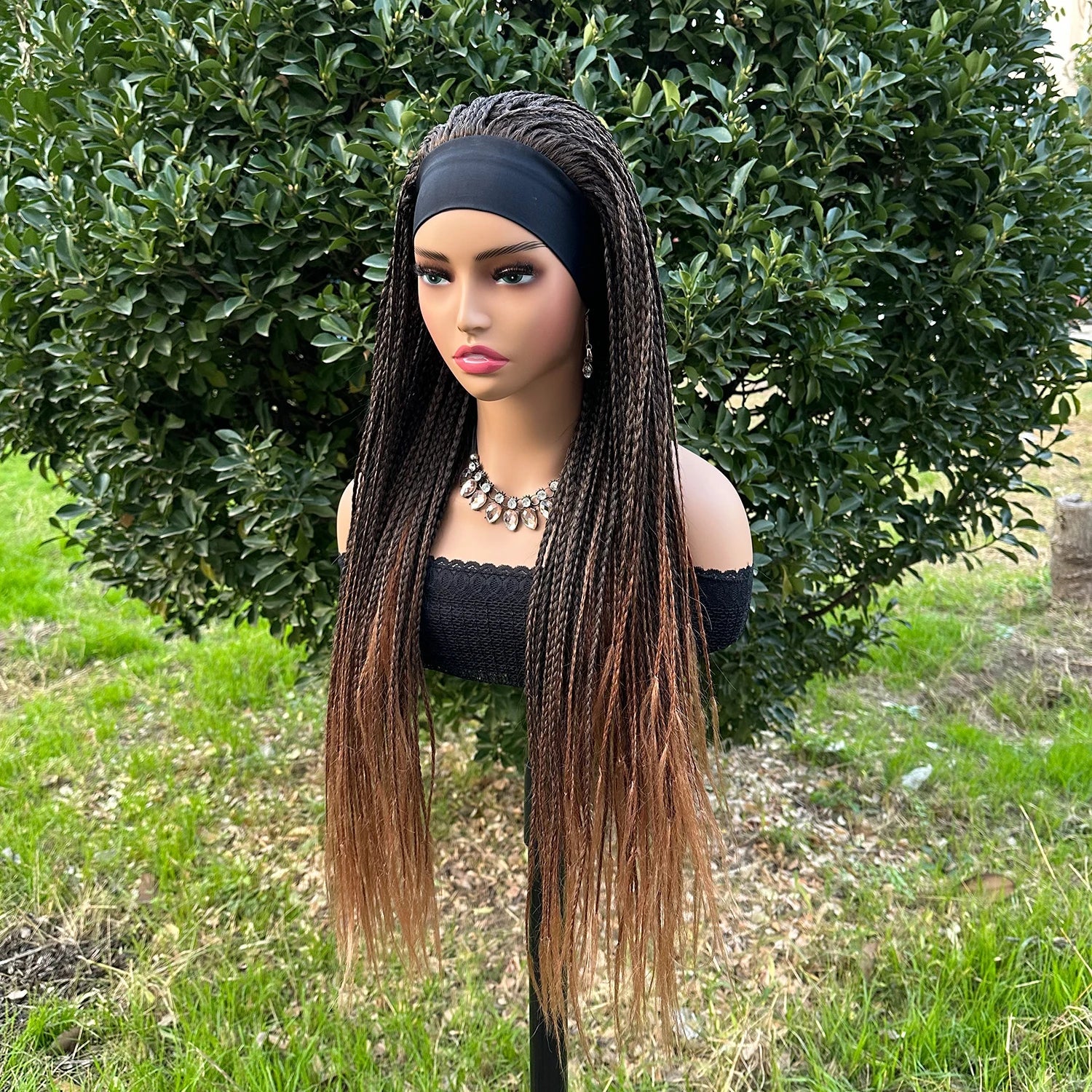 Headband Box Braids Wig | Ombre Brown | Long Braided Dreadlock Wig | Synthetic Hair | Cosplay & Daily Use