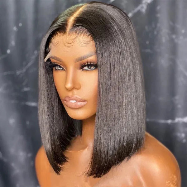 Wine Red Ombre 1B-99J Straight Bob Wig | 13x4 Transparent Lace Front Brazilian Human Hair