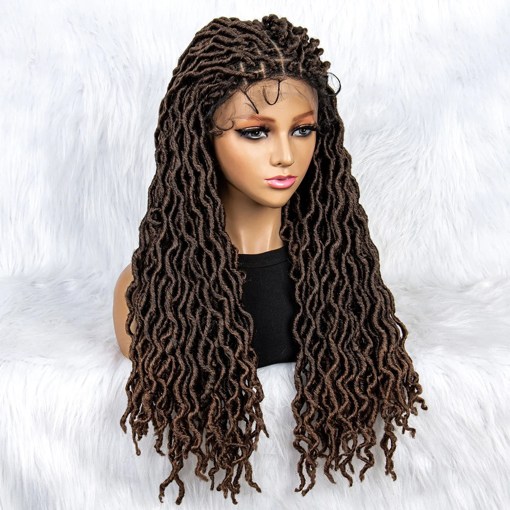 Knotless Box Braided Wig with Curly Ends & Baby Hair | Synthetic Lace Front Wig for Black Women