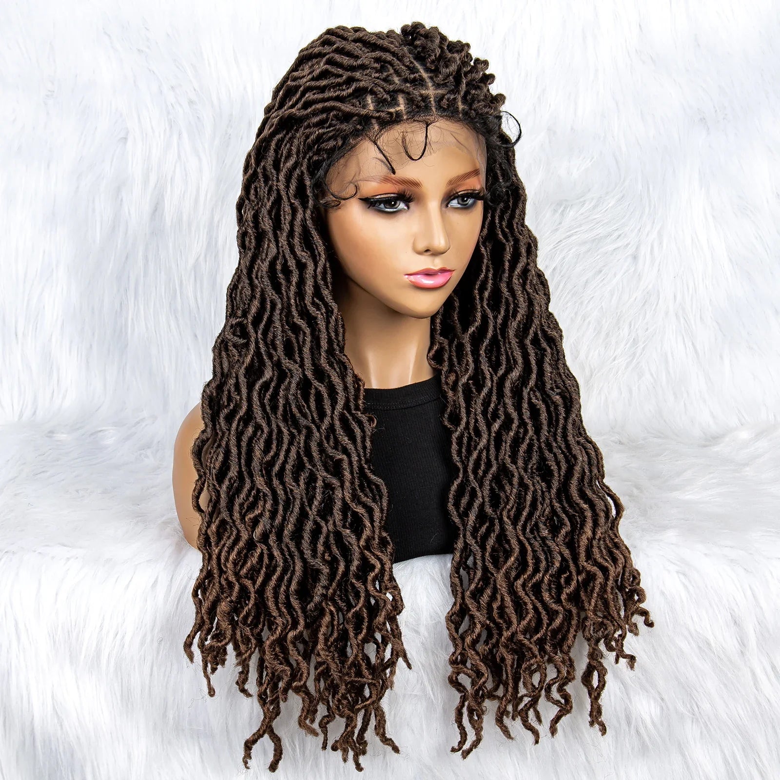 Knotless Box Braided Wig with Curly Ends & Baby Hair | Synthetic Lace Front Wig for Black Women