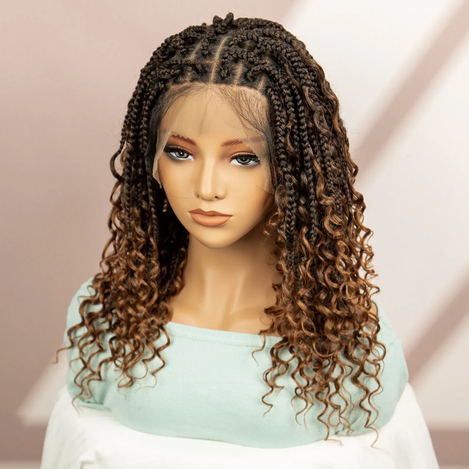Burgundy Knotless Box Braids Wig with Curly Ends | Full Lace