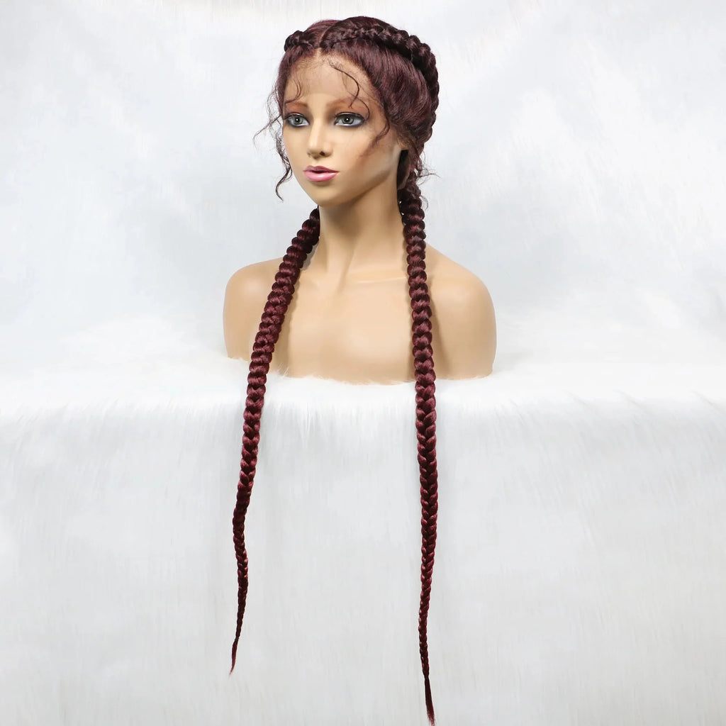 Handmade Double Dutch Cornrow Braided Wig | Natural Black Lace Front | Baby Hair | Kanekalon Synthetic Wig for Women