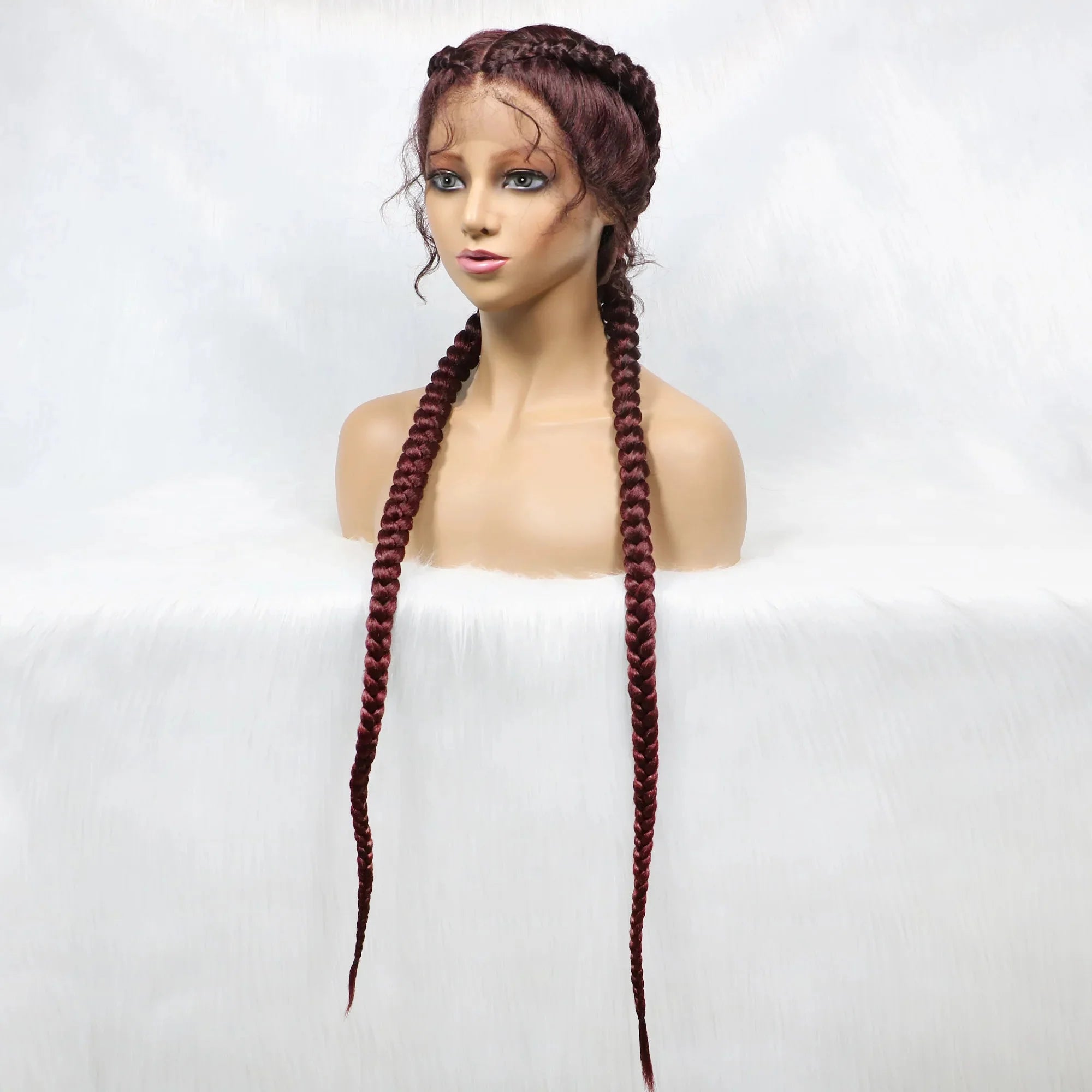 Handmade Double Dutch Cornrow Braided Wig | Natural Black Lace Front | Baby Hair | Kanekalon Synthetic Wig for Women