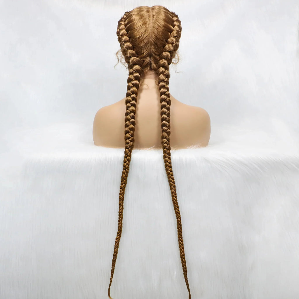 Handmade Double Dutch Cornrow Braided Wig | Natural Black Lace Front | Baby Hair | Kanekalon Synthetic Wig for Women