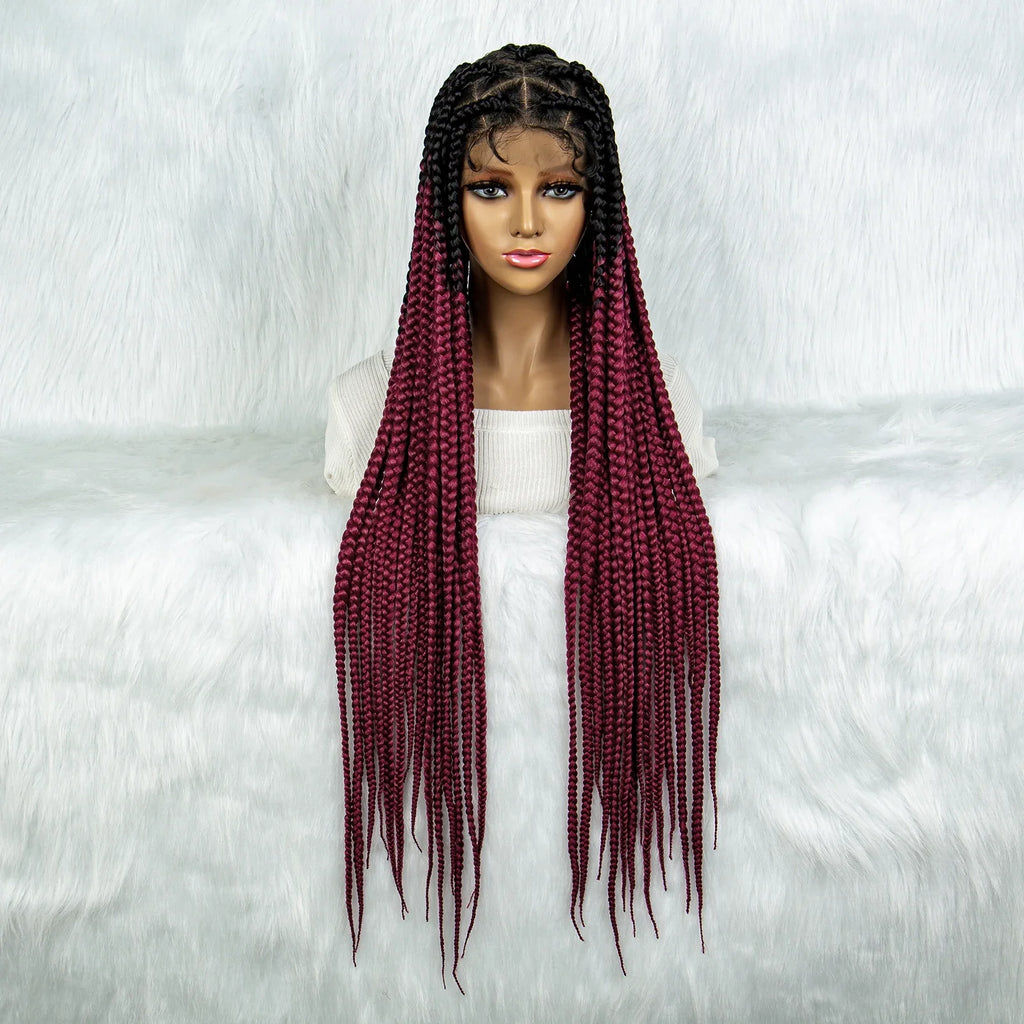 Colorful Knotless Box Braids Wig | Full Lace Cornrows | Large Braids