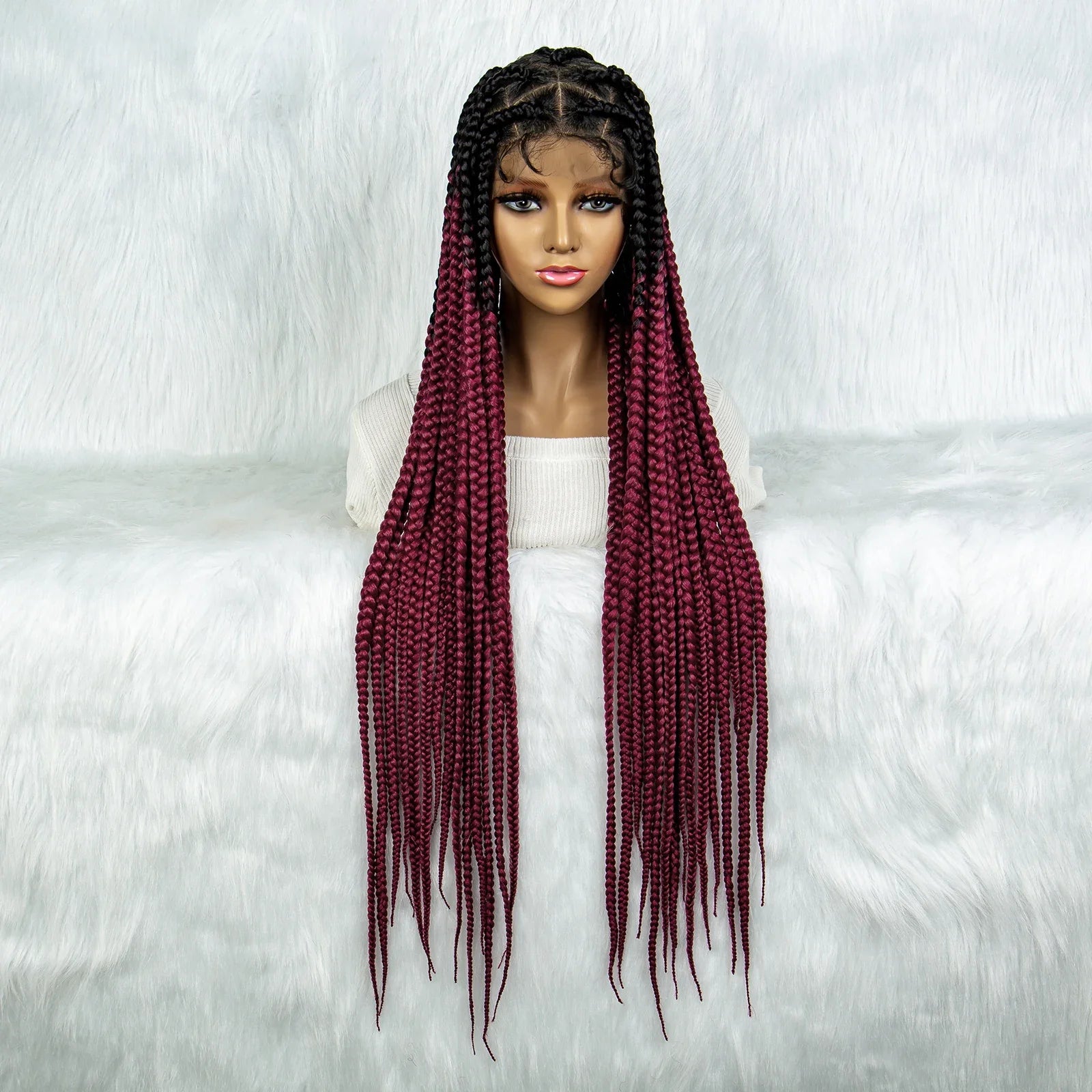 Colorful Knotless Box Braids Wig | Full Lace Cornrows | Large Braids