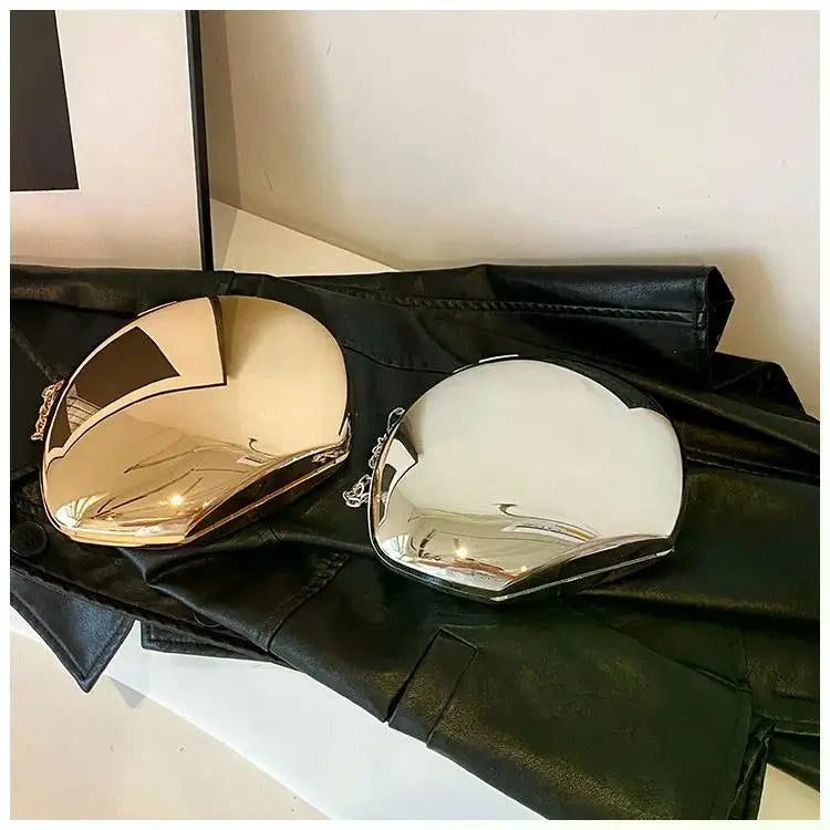 Designer Acrylic Shell Shape Clutch Bag | Gold Silver Women's Evening Party Bag & Cute Shiny Metal Shoulder Crossbody Bags (Small Purse)