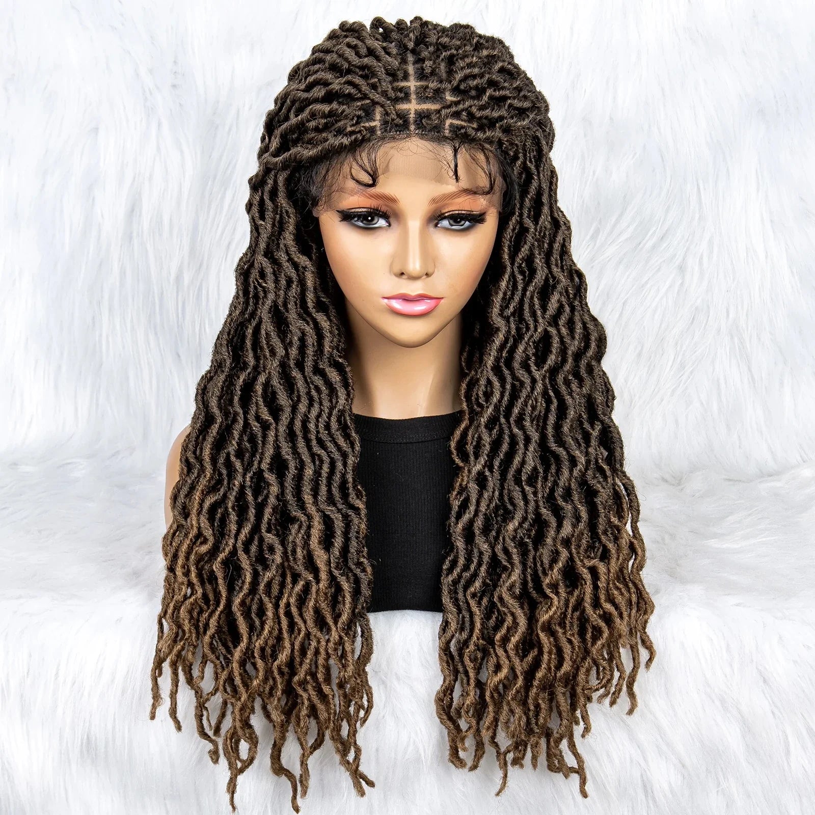 Knotless Box Braided Wig with Curly Ends & Baby Hair | Synthetic Lace Front Wig for Black Women