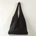 New Trend Women's Crochet Handbag | Retro Knitted Braid Solid Color Hollow Top-Handle Tote Bag (Black Khaki Shopper)