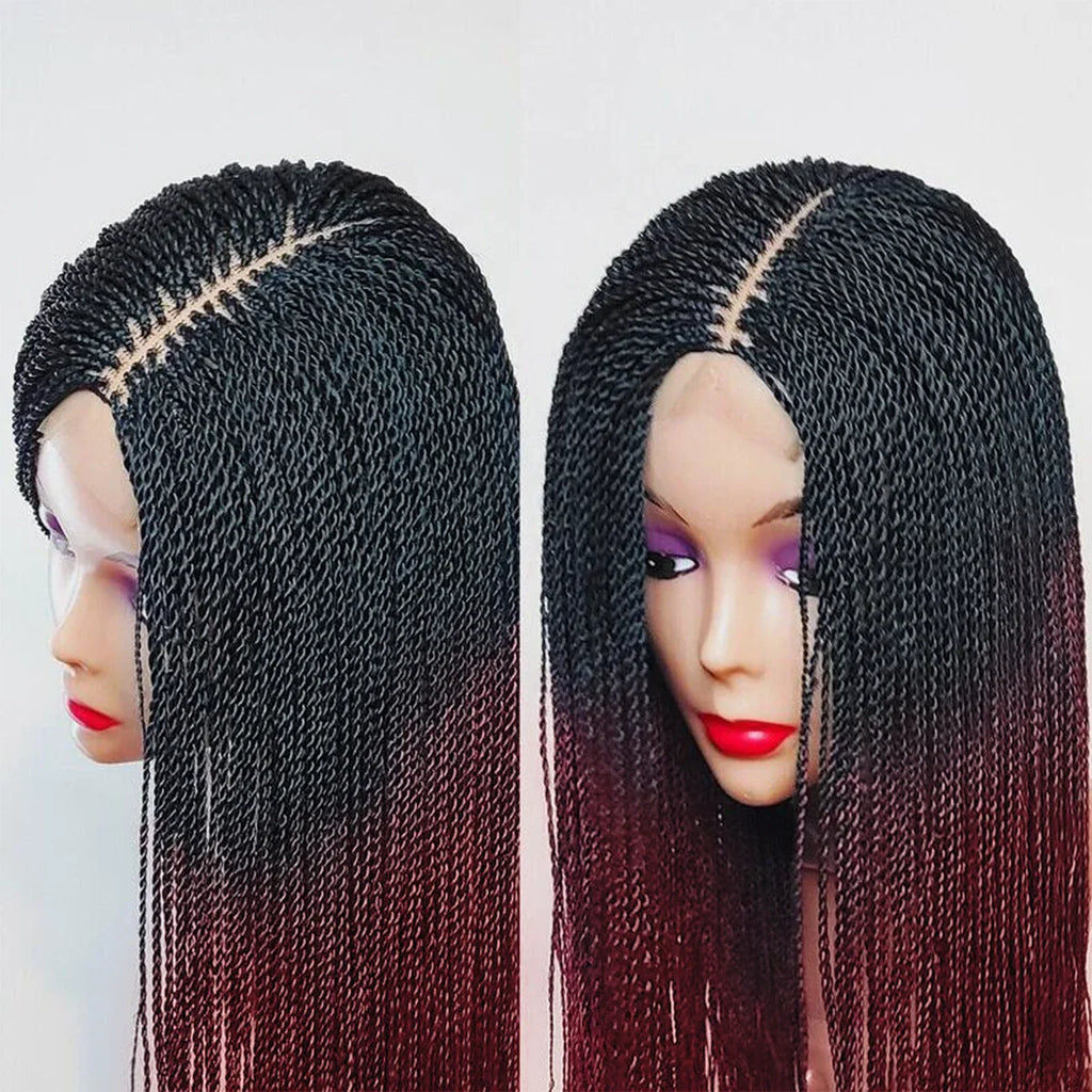 28" Micro Twist Braided Wig | 1B Black | Front Lace | Glueless | Petite Cap | For Black Women