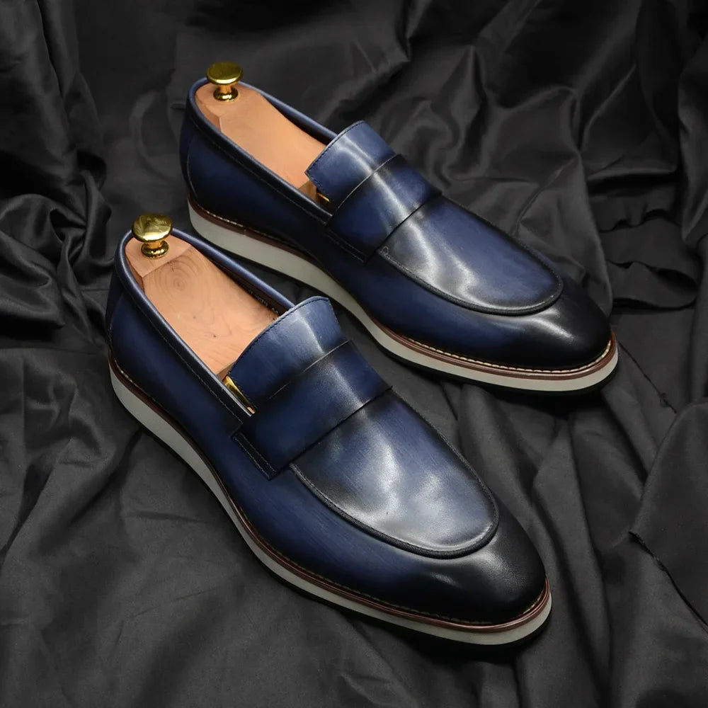 Luxury Men's Duotone Plain Toe Oxfords | Real Leather Wingtip Brogue Casual Dress Shoes (Height Increasing)