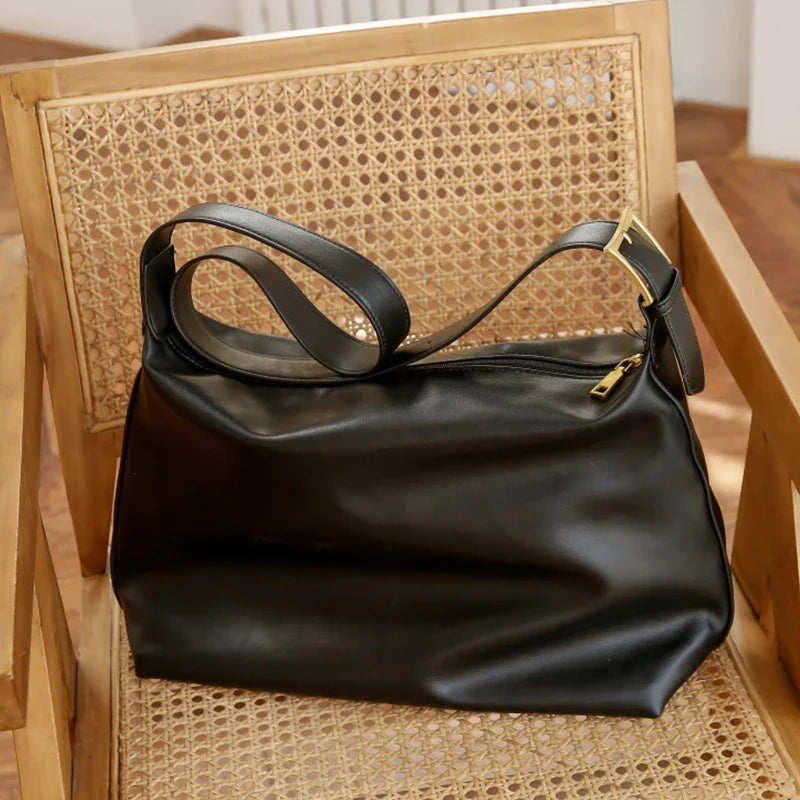 Vintage Big Capacity Shoulder Bag | Soft Leather Crossbody & Armpit Satchel Bag (Casual Portable Handbag Purse - Bolsa)