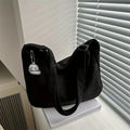 Women's Corduroy Shoulder Bag | Casual Striped Large Capacity Tote with Zipper (Cute Hat Patch, Everyday Use)