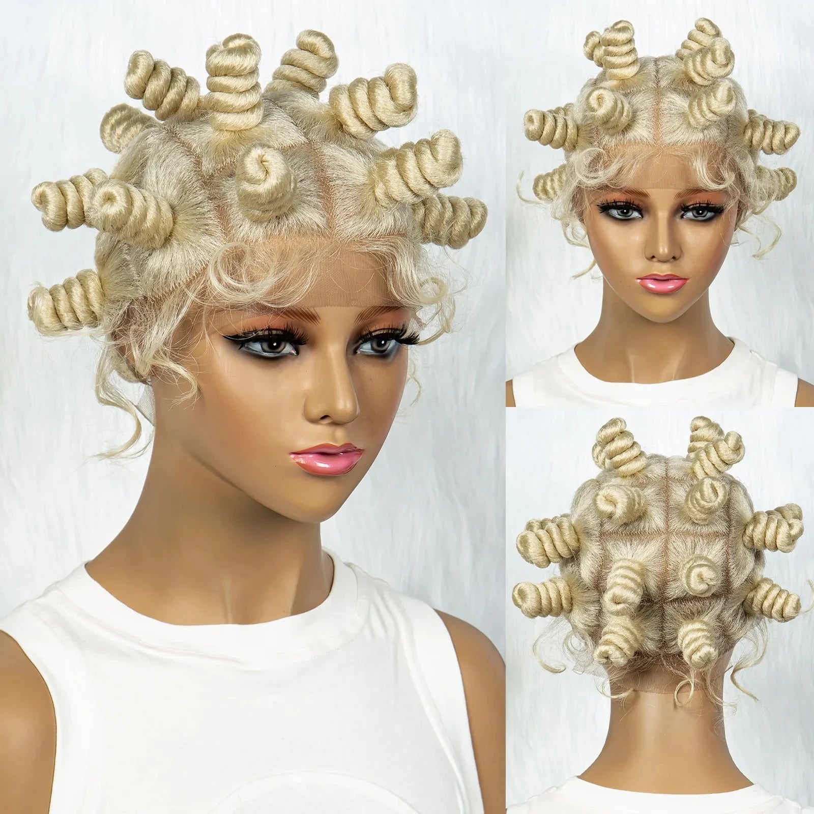 KIMA Bantu Knot Knotless Box Braids Wig | 350# Blonde Braided Bun Full Lace Wig for Black Women