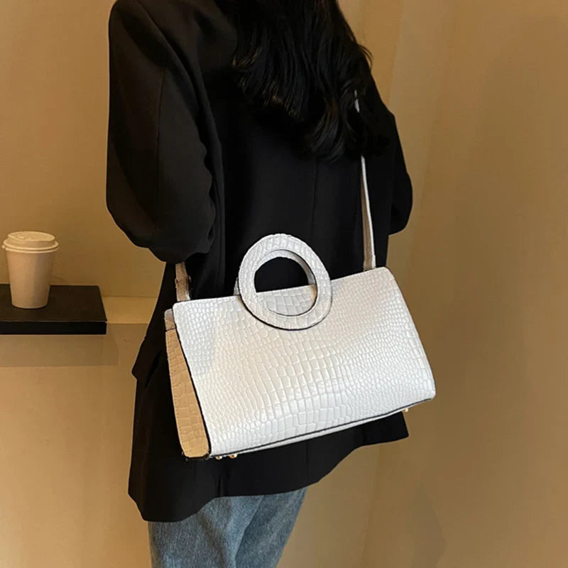Luxury Crocodile Pattern Women's Handbag | Fashion Shoulder & Crossbody Bag (Famous Brand Designer PU Leather, Large Capacity)