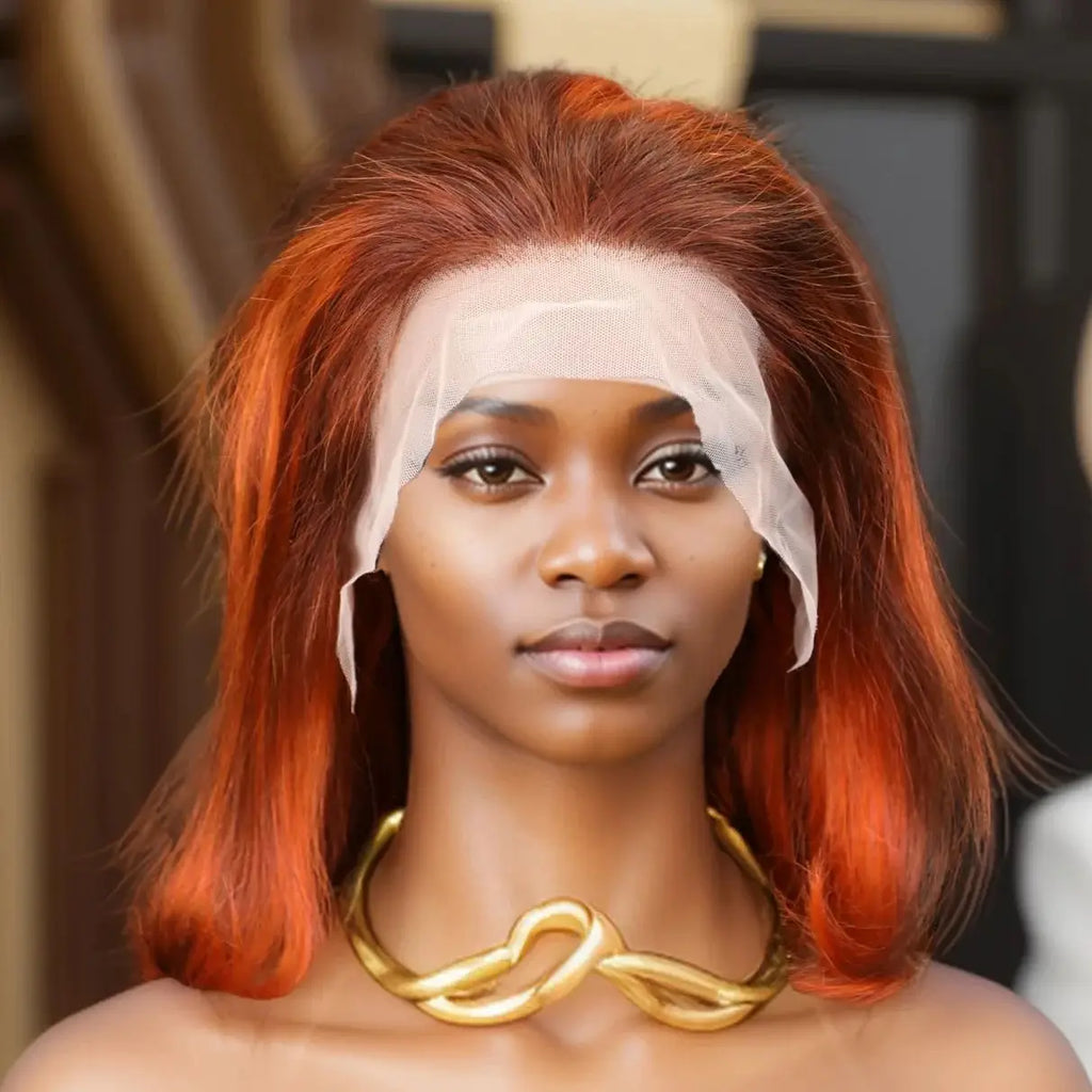 Ginger Orange Bob Wig | 13x4 Transparent Lace Front Brazilian Human Hair