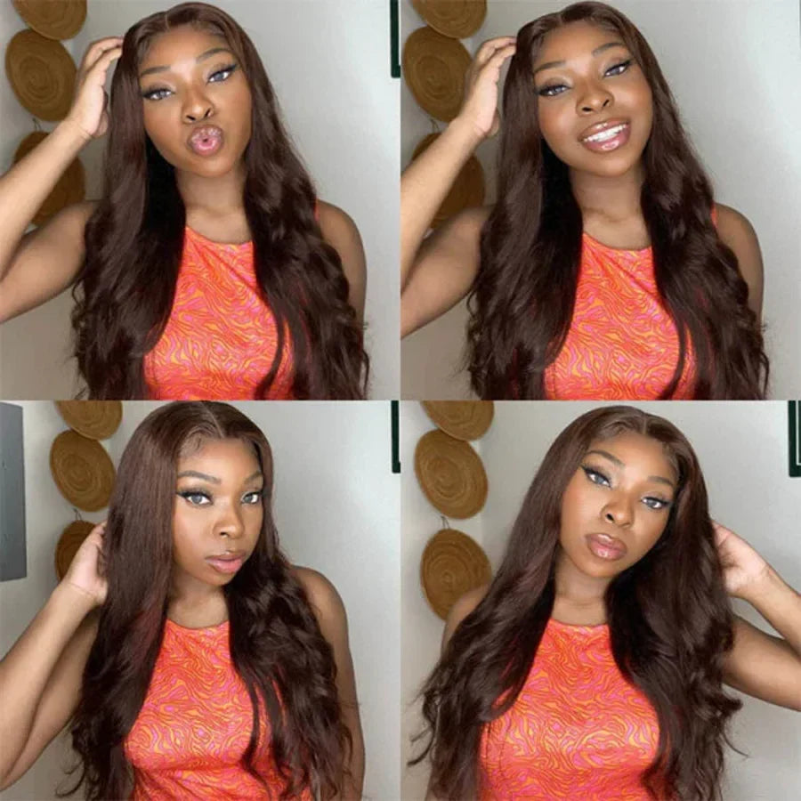 Short Bob Wig | Glueless 13x4 Lace Front Wig | Chocolate Brown Body Wave | Brazilian Remy Human Hair | Ready to Wear