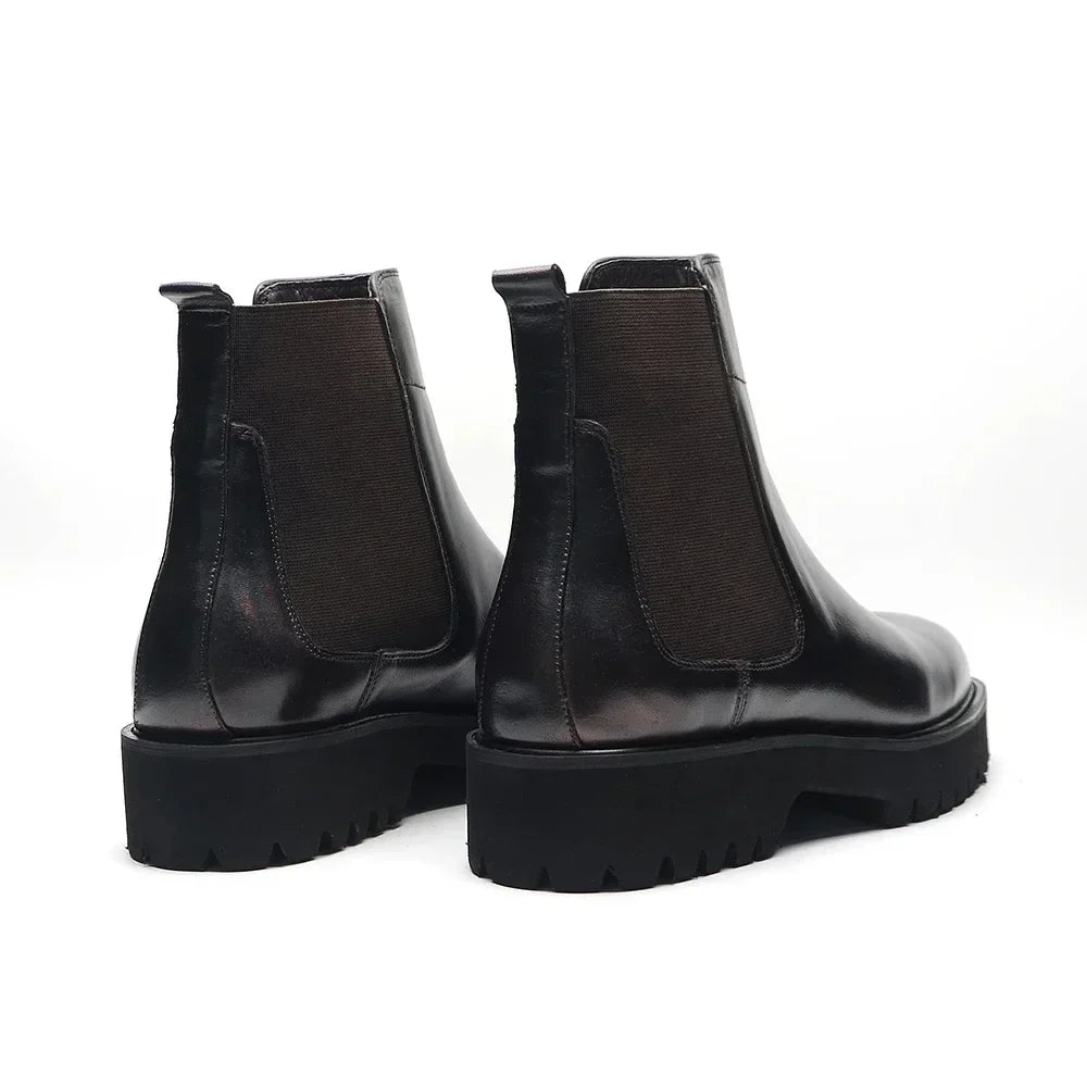 British Style High Top Men's Chelsea Boots | Classic Luxury Genuine Leather (Height Increasing, Elastic Band)