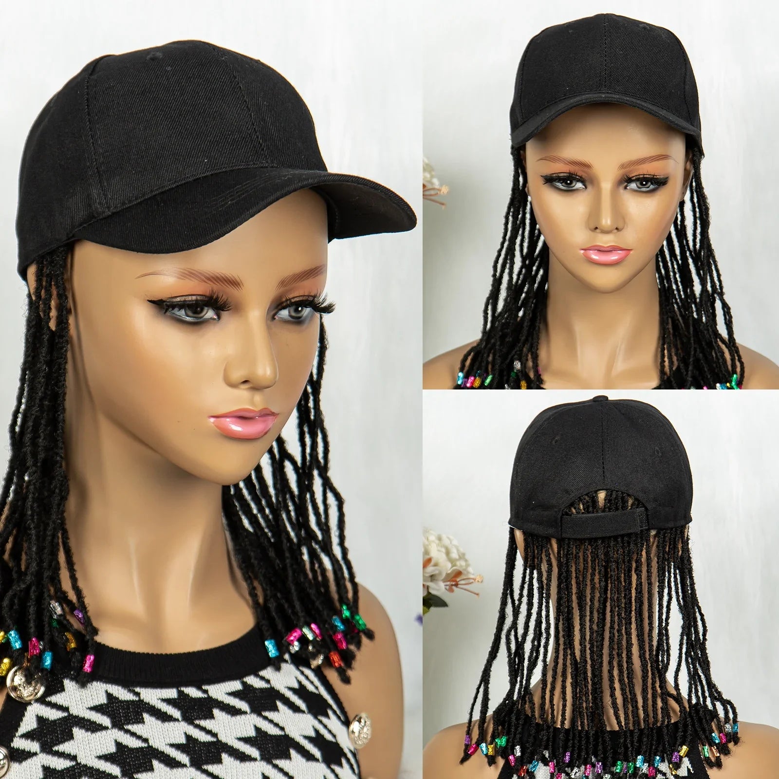 Braided Baseball Cap Wig | Adjustable Hat Wig | Afro Black Women & Girls
