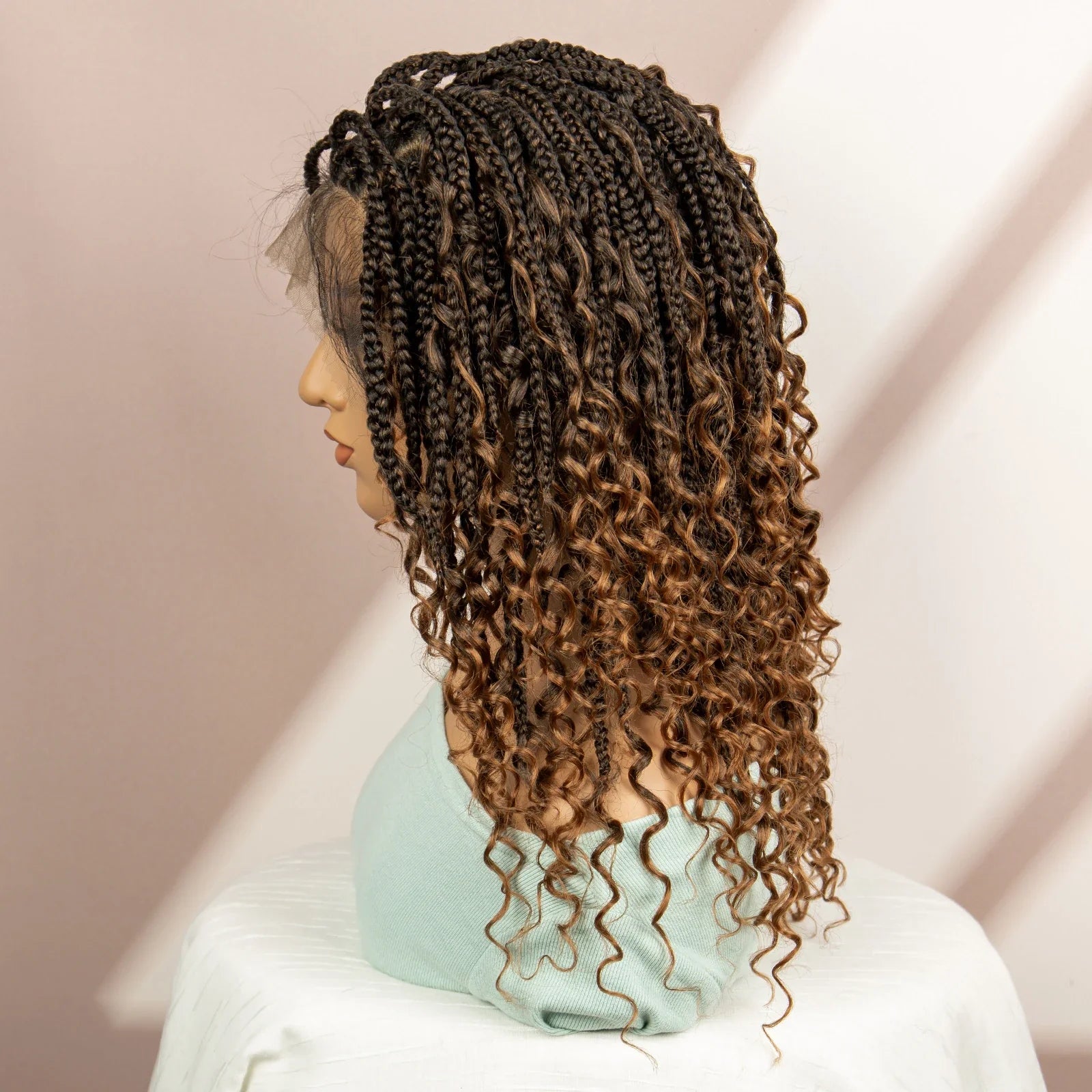 Burgundy Knotless Box Braids Wig with Curly Ends | Full Lace