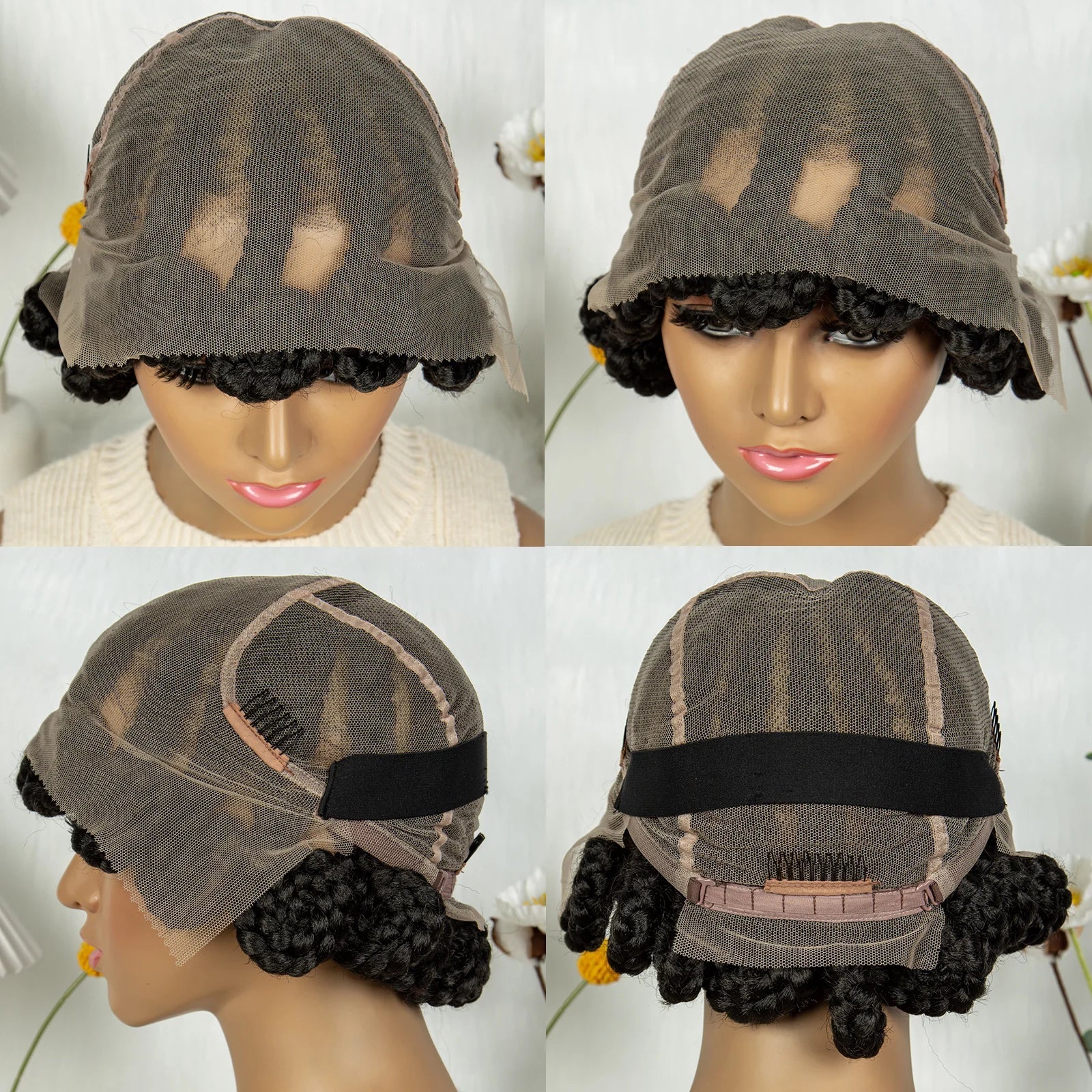 Short Bantu Knot Braided Wig | Full Lace | Synthetic Hair | Baby Hairs | Transparent Lace | Cute Braids Wig for Women