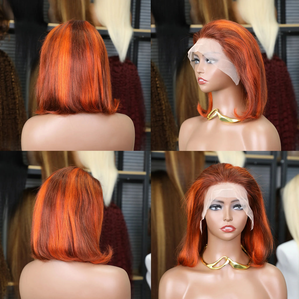 Ginger Orange Bob Wig | 13x4 Transparent Lace Front Brazilian Human Hair