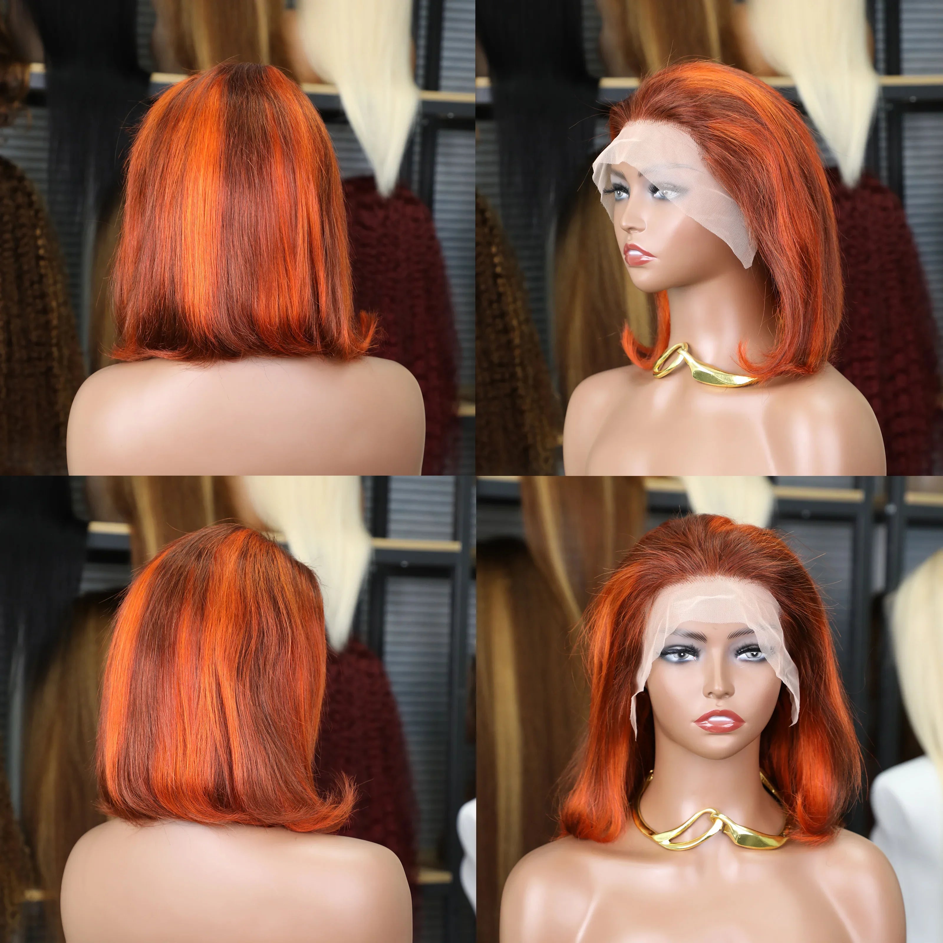 Ginger Orange Bob Wig | 13x4 Transparent Lace Front Brazilian Human Hair