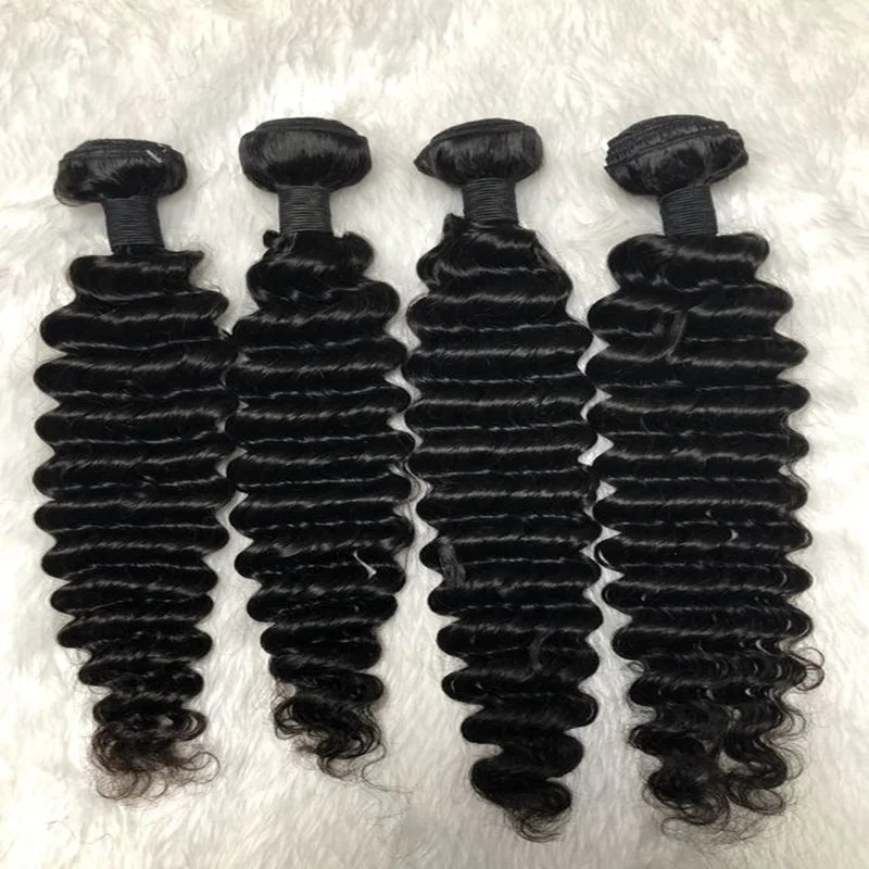 Queenlike 24 26 28 Inch Deep Wave Human Hair Bundles | Brazilian Remy Hair Extensions | Deep Curly Weave