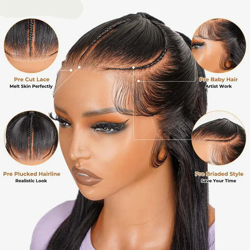 Pre-Braided Half Up Half Down & Ponytail Wig | 13x4 Lace Frontal | Pre-Plucked & Pre-Cut | Ready-to-Go Synthetic Braided Wig