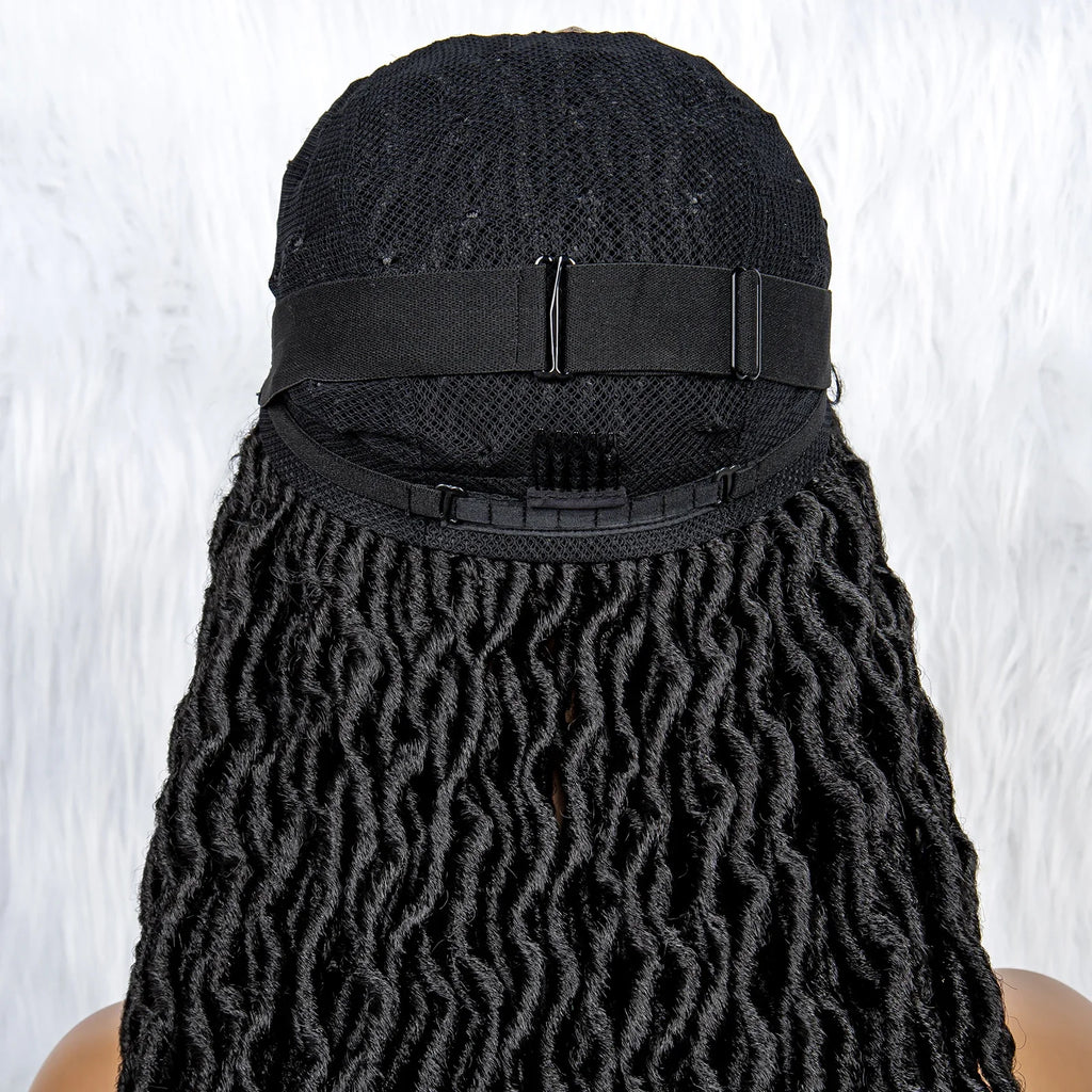 Knotless Box Braided Wig with Curly Ends & Baby Hair | Synthetic Lace Front Wig for Black Women