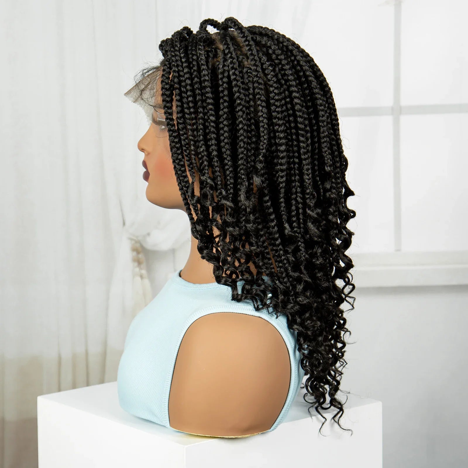 Ombre Boho Knotless Braids Bob Wig with Curly Ends | Full Lace