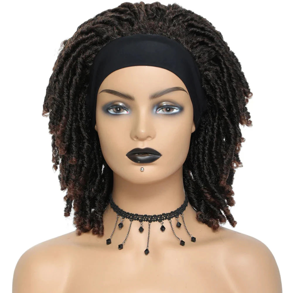 Soft Faux Locs Headband Wig - 6 Inch Ombre Dreadlock Wig for Black Women - Curly Braided Synthetic Wig with Headband - 1B, Burgundy, 27, 30, 613 Options