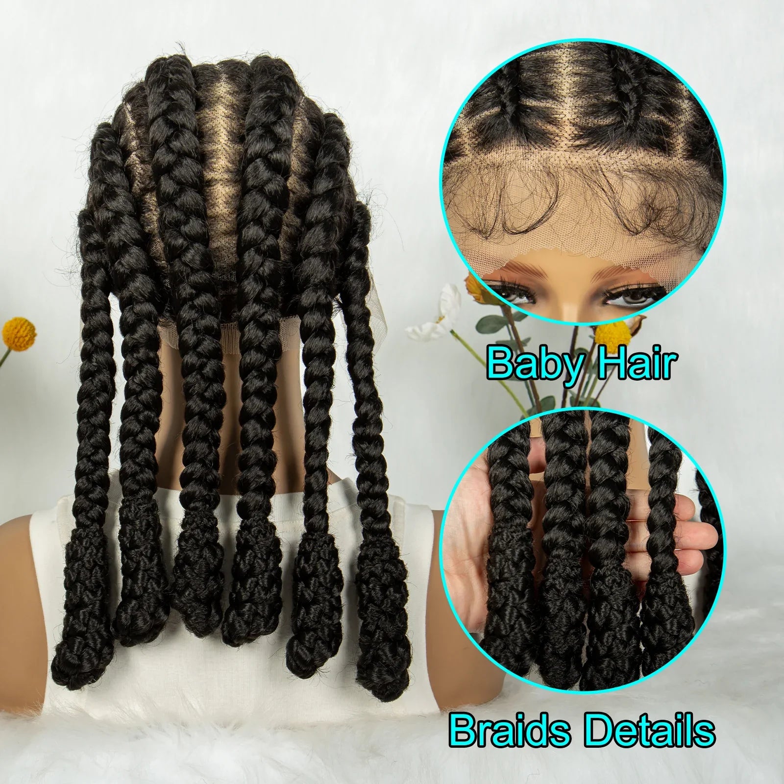 KIMA Cornrow Box Braided Full Lace Wig with Baby Hair | Synthetic Braids Wig for Africa Women & Men