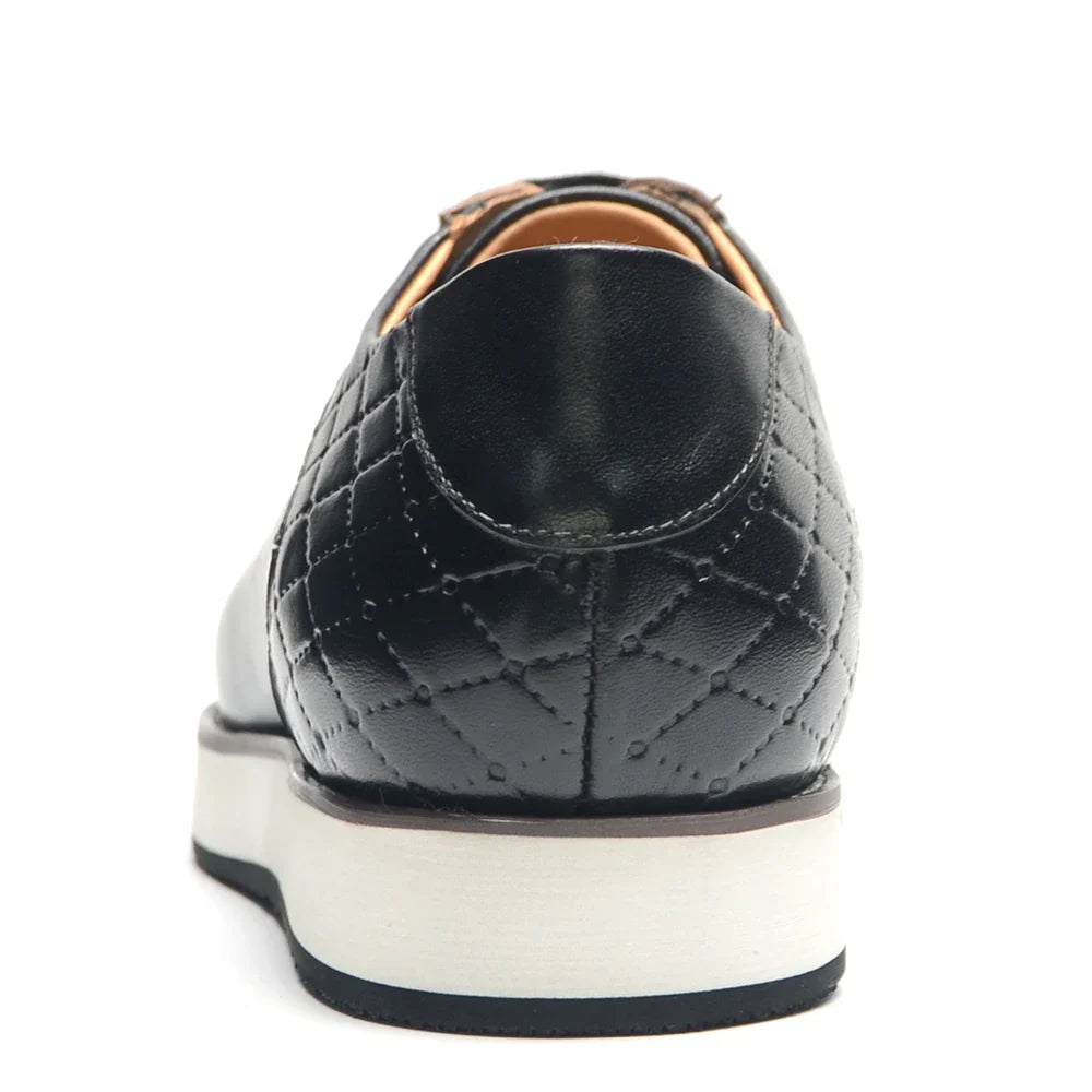 Europe 2024 Fall Luxury Men's Genuine Leather Plaid Casual Shoes | Black & Dark Brown Business Sneakers (Height Increasing)