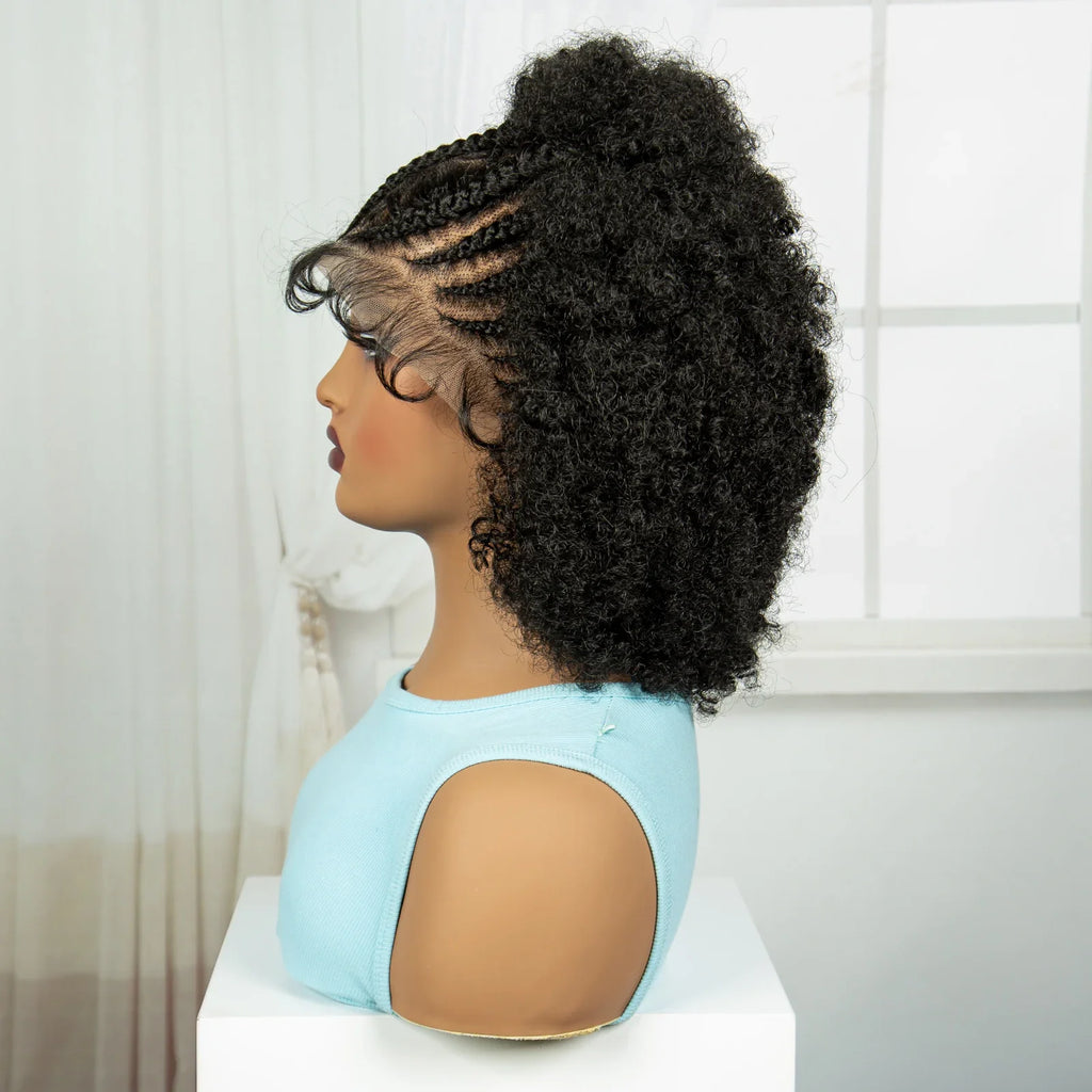 Short Afro Kinky Curly Cornrow Braids Wig | HD Full Lace | Baby Hair