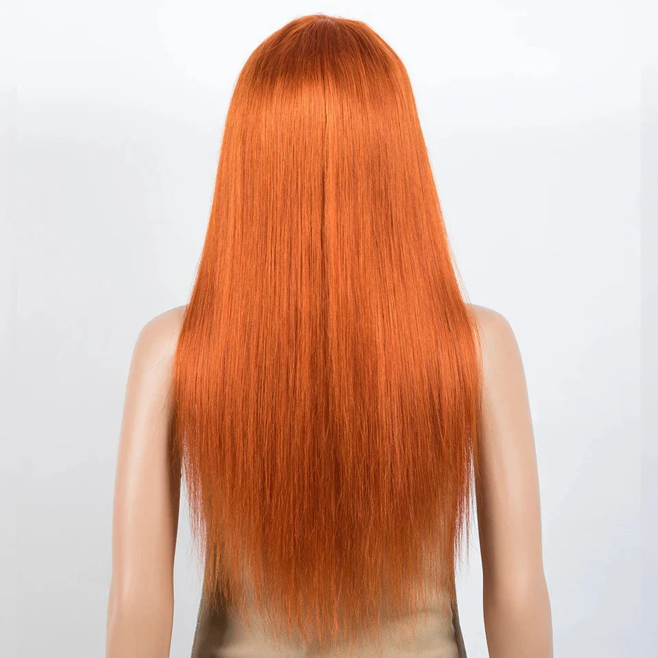 Dirty Pink Straight Human Hair Wig with Bangs | Full Machine Made Brazilian Remy for Women (Wear & Go)