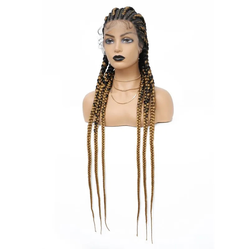 36" Jumbo Knotless Box Braids Wig | Incoo Full Lace Cornrow Wig | Transparent Lace | African Braided Hair