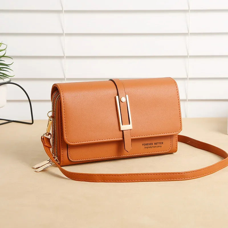 Leather Women's Mobile Phone Bag | Fashionable Multifunctional Small Square Bag (Trendy Retro Shoulder Bag)
