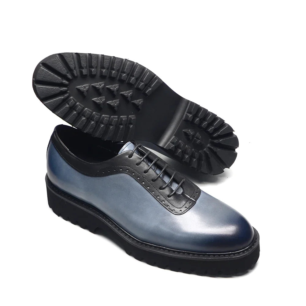 Designer Luxury Platform Oxfords for Men | Cow Suede Genuine Leather Black & Blue Casual Shoe (Height Increasing)