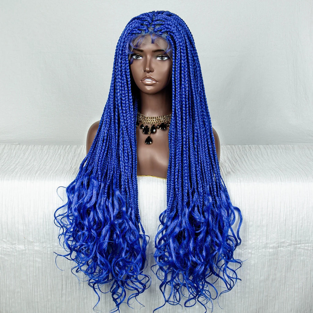 36" Water Wave Braided Wig | Lace Front | Baby Hair | Long Braids